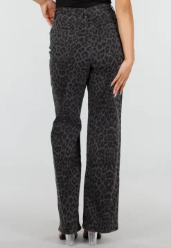 Grijze Straight Leg Jeans met Panterprint en Lichte Stretch