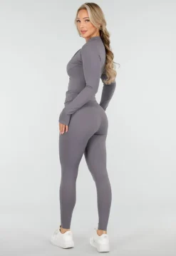 Grijze Stretch Sportset met Strakke Legging en Vestje