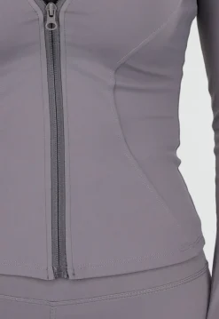 Grijze Stretch Sportset met Strakke Legging en Vestje