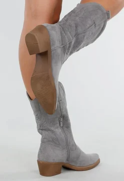Grijze Suèdelook Cowboylaarzen met Sierstiksels