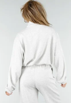 Grijze Sweater met Halve Rits en Elastische Boorden