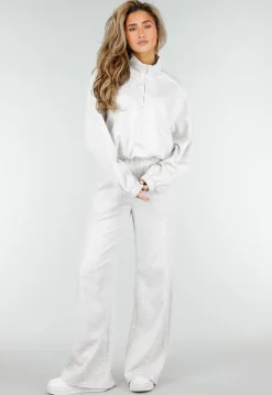 Grijze Sweater met Halve Rits en Elastische Boorden