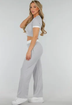 Grijze Two Piece Set met Lange Broek en Korte Top met Colorblockingdetails