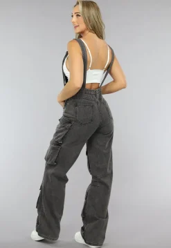 Grijze Wide Leg Cargo Tuinbroek