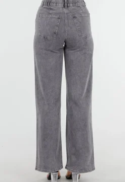 Grijze Wide Leg Jeans met Hoge Taille en Striksluiting