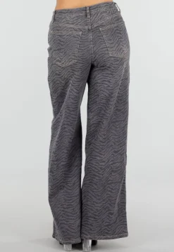 Grijze Wide Leg Jeans met Zebraprint en Lichte Stretch