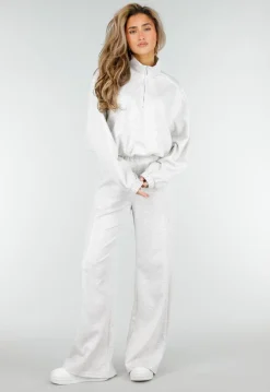Grijze Wide Leg Joggingbroek met Elastische Taille en Stretch