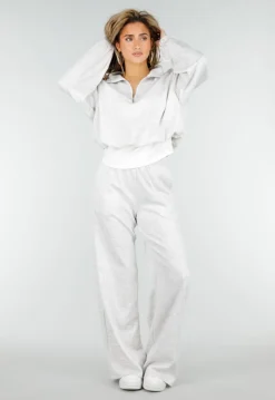 Grijze Wide Leg Joggingbroek met Elastische Taille en Stretch
