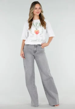 Grijze Wide Leg Tall Jeans met Gewassen Denim Wassing