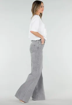 Grijze Wide Leg Tall Jeans met Gewassen Denim Wassing