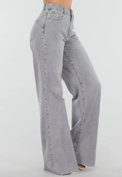 Grijze Wide Leg Tall Jeans met Gewassen Denim Wassing