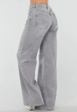 Grijze Wide Leg Tall Jeans met Gewassen Denim Wassing