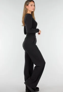 Grijze Zachte Stretch Top met Ronde Hals en Lange Mouwen