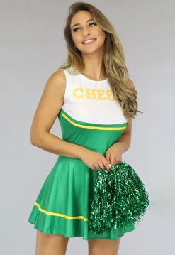 Groen Cheerleader Kostuum met Bijpassende Pompoms