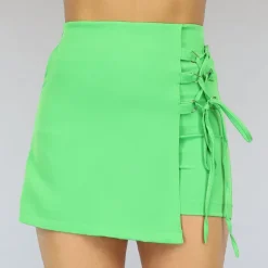 Groene Asymmetrische Skort met Veter Details