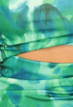 Groene Bloemenprint Jurk met Schoudervulling