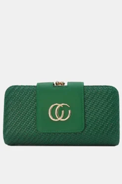 Groene Clutch met Goudkleurige Ketting en Gevlochten Textuur