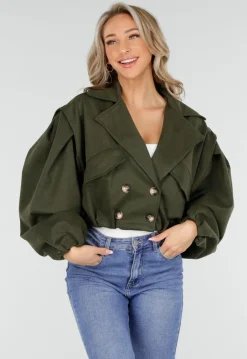 Groene Cropped Suède Trench Jas