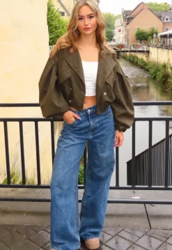 Groene Cropped Suède Trench Jas