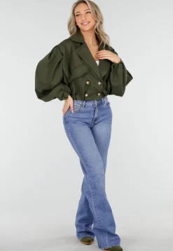 Groene Cropped Suède Trench Jas