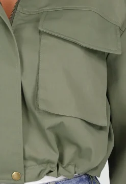 Groene Cropped Utility Jas met Grote Zakken