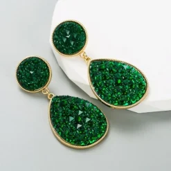 Groene Druppel Oorhangers met Strass