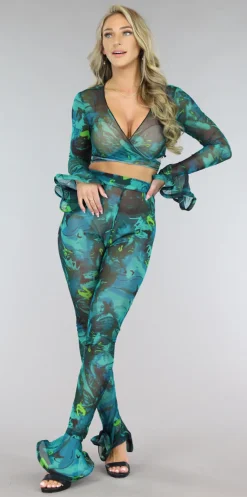 Groene Flair Mesh 2-Piece met Omslag Top