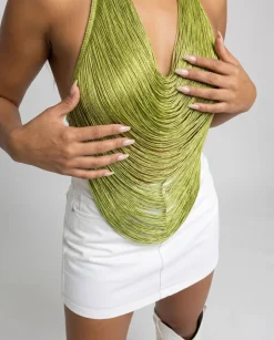 Groene Fringe Halter Top met Ondertop