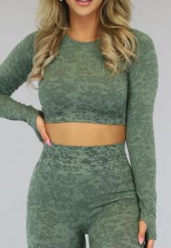 Groene Gemêleerde Sporttop met Duimgaten