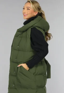 Groene Lange Gewatteerde Bodywarmer met Tailleband