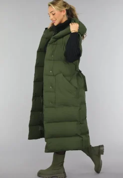 Groene Lange Gewatteerde Bodywarmer met Tailleband