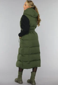 Groene Lange Gewatteerde Bodywarmer met Tailleband