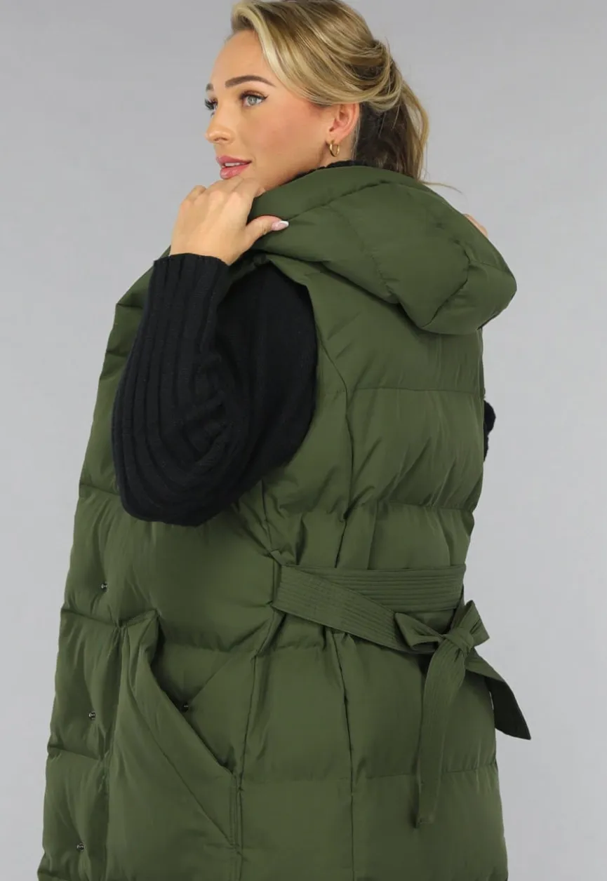 Groene Lange Gewatteerde Bodywarmer met Tailleband