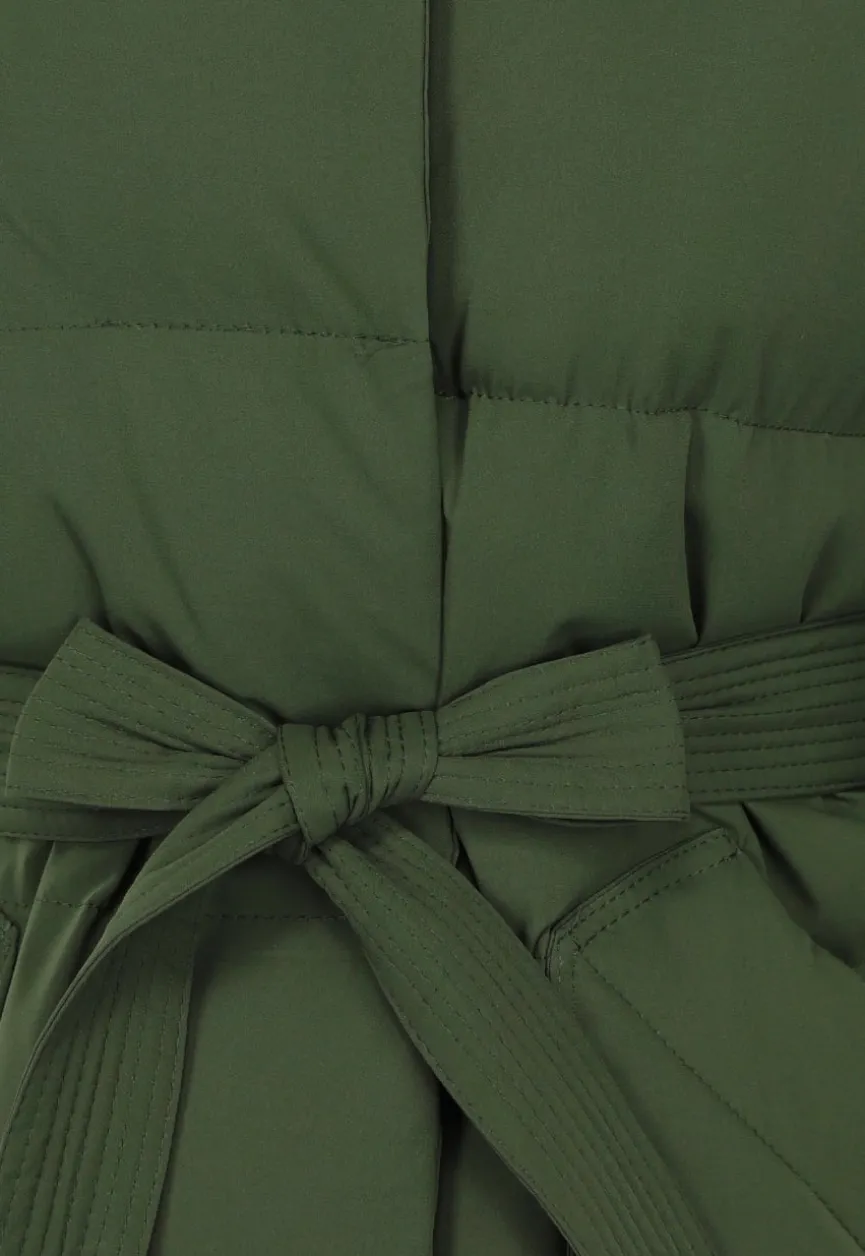 Groene Lange Gewatteerde Bodywarmer met Tailleband