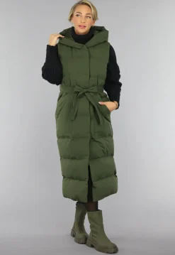 Groene Lange Gewatteerde Bodywarmer met Tailleband