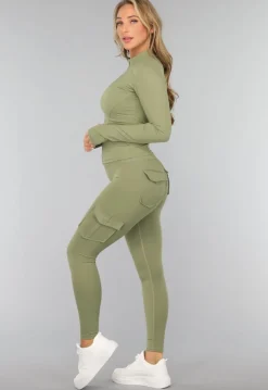 Groene Longsleeve Fitness Set met Zakken