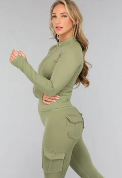 Groene Longsleeve Fitness Set met Zakken