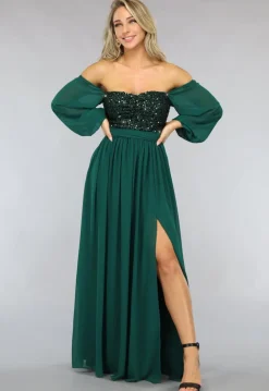 Groene Longsleeve Galajurk met Pailletten met Split