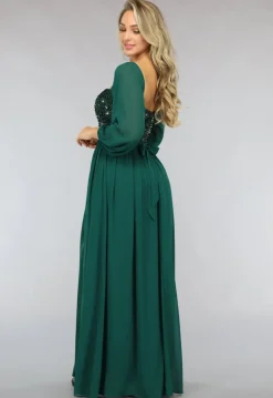 Groene Longsleeve Galajurk met Pailletten met Split