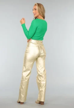 Groene Longsleeve Top met Gouden Detail