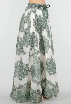 Groene Maxi Rok met Paisley Print en Strikceintuur