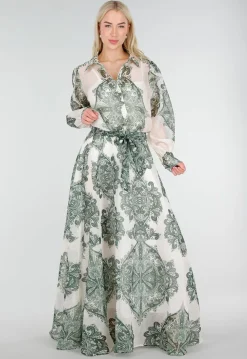 Groene Maxi Rok met Paisley Print en Strikceintuur