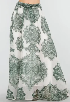 Groene Maxi Rok met Paisley Print en Strikceintuur