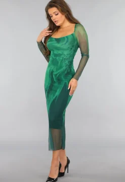 Groene Mesh Jurk met Marmer Print