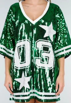 Groene Oversized Pailletten Jersey Top met V Hals
