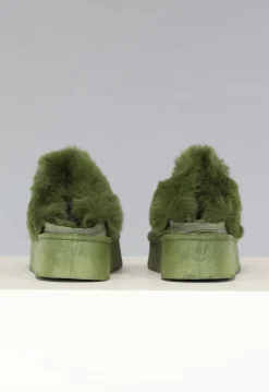 Groene Plateau Pantoffels met Imitatiebont