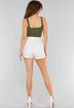 Groene Slim Fit Top met Vierkante Hals en Brede Bandjes
