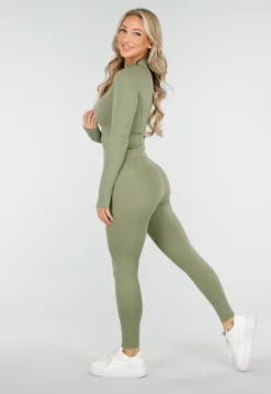 Groene Sportset met Strakke Legging en Sportjack