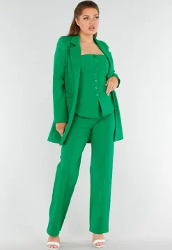 Groene Strapless Gilettop met Knopen en Elastische Band