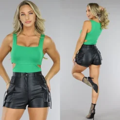 Groene Vierkante Hals Bodysuit met Uitsnede